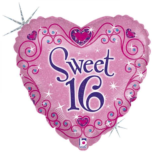 Folienballon Herz Geburtstag "Sweet 16"