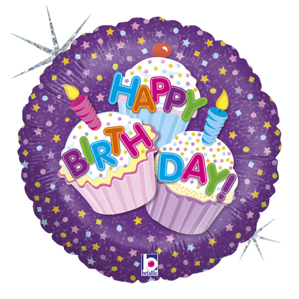 Folienballon Rund "Happy Birthday!" Cupcake