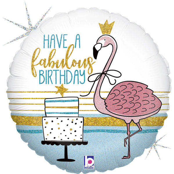 Folienballon Rund "Fabulous Birthday" Flamingo