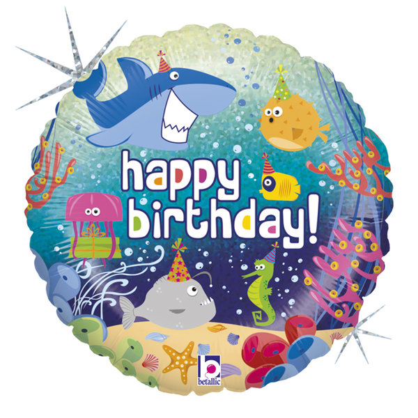 Folienballon Rund "Happy Birthday" Meeresfreunde