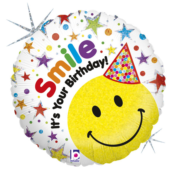 Folienballon Rund "Smile, it's your Birthday!" Smiley