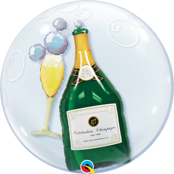 Double Bubble Folienballon "Cheers" Champagnerflasche & Glas