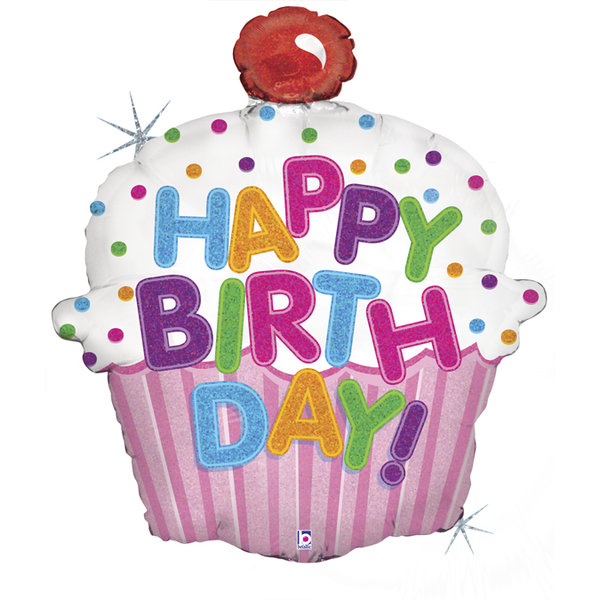 Folienballon Happy Birthday Cupcake (ohne Heliumfüllung)